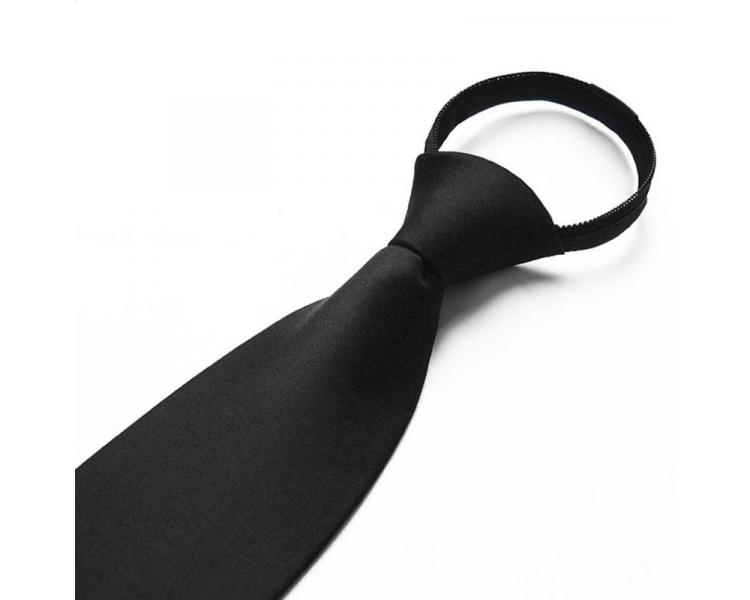 Men's black plain solid zipper necktie